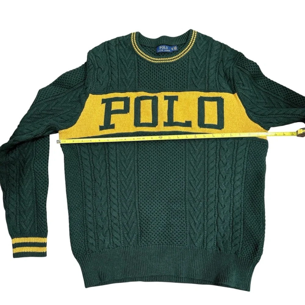 Polo Ralph Lauren Logo Aran Jumper Cotton Striped Sweater Men’s XL Quiet Luxury